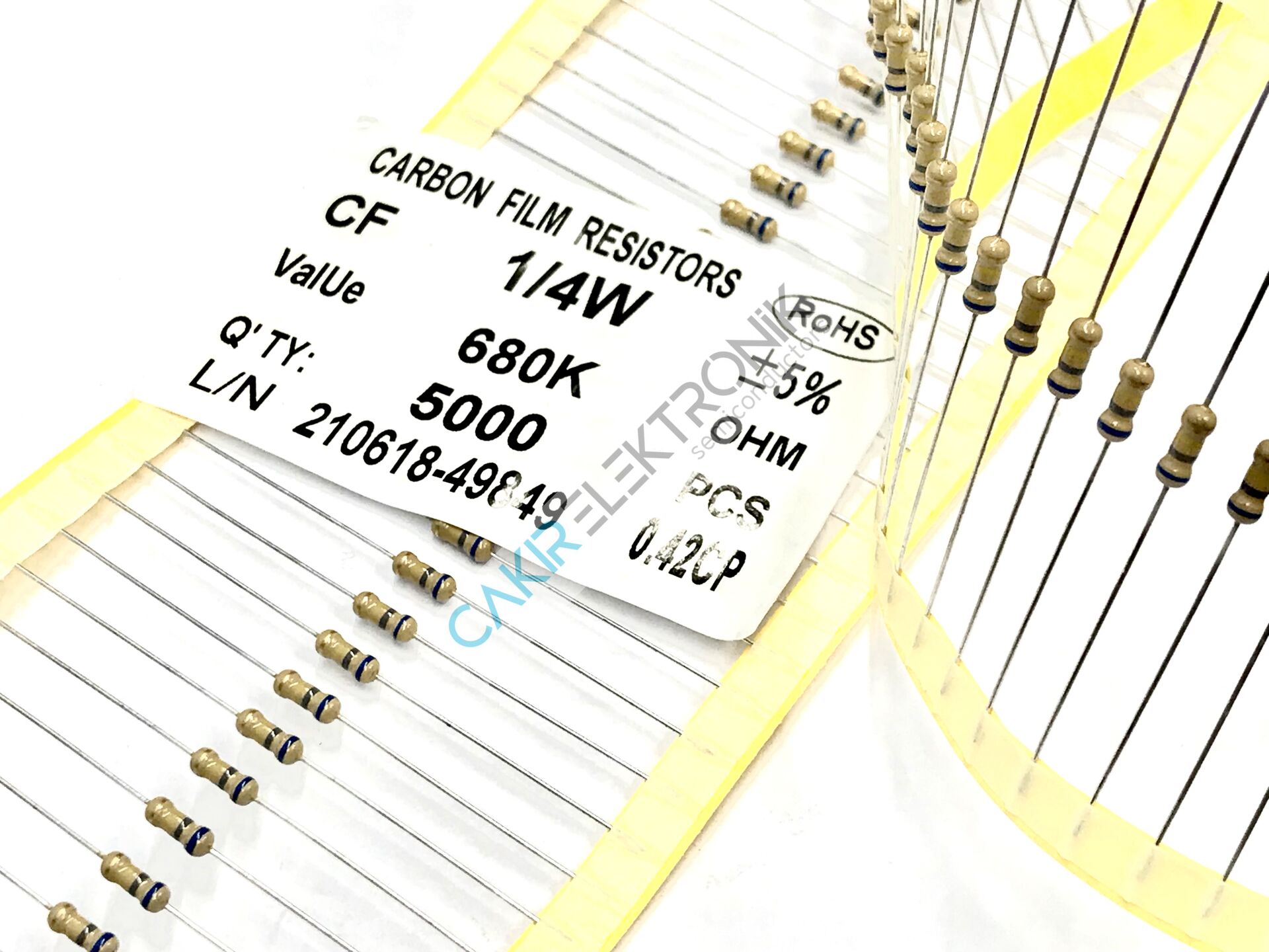 680K - 680 KOHM  1/4 DİRENÇ - CF1/4 680KΩ; 0.25W; ±5%; Ø2.3x6mm; Leads: axial 50 ADETTİR