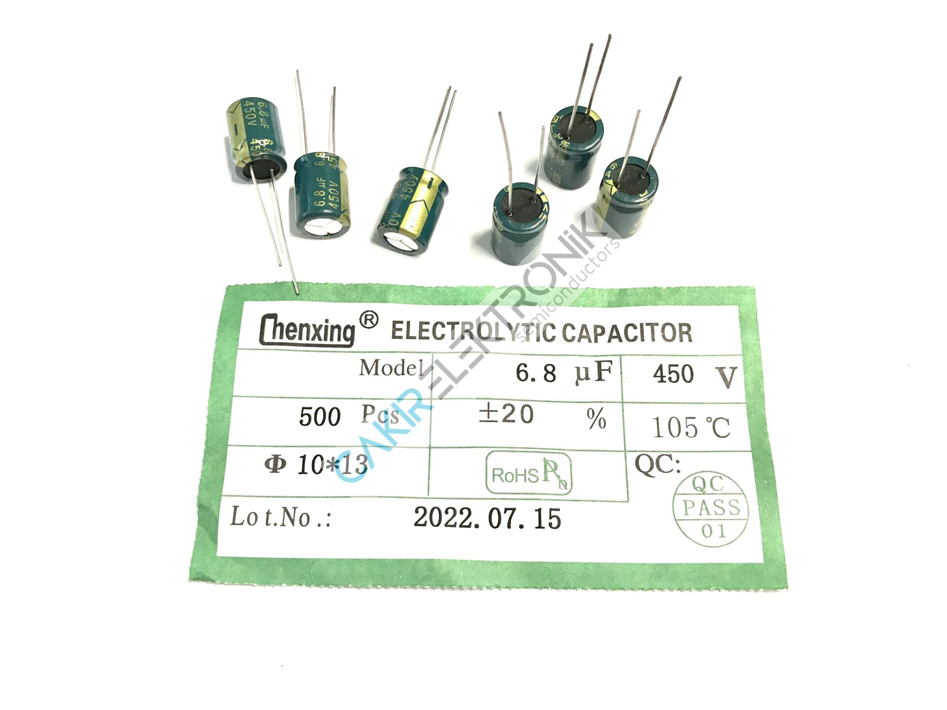 6.8UF 450V -6,8UF 450V - 6.8MF 450V - 6,8MF 450V -  450V -  10X13MM KONDANSATOR 10 ADETTİR