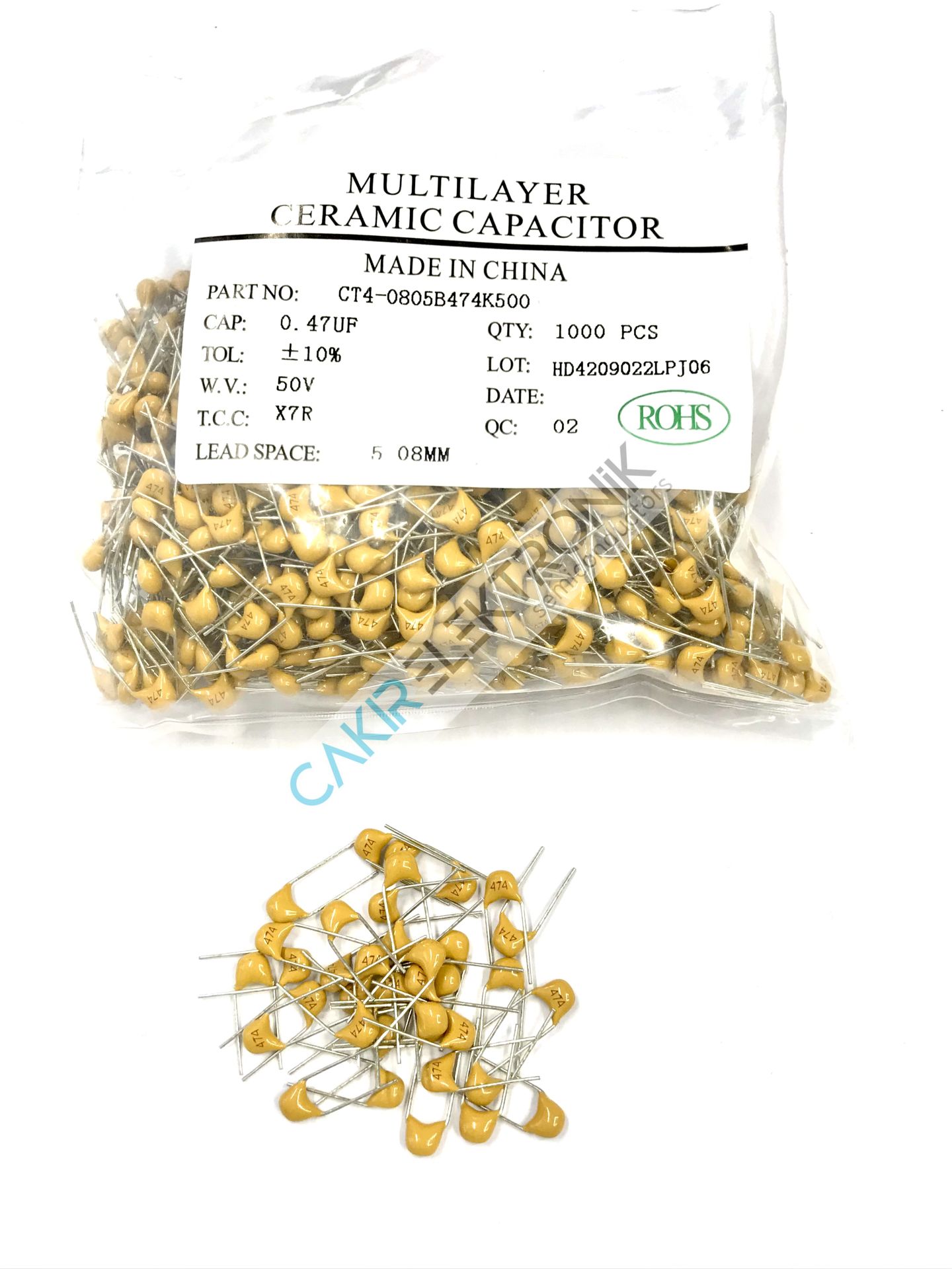 470NF - 474 - 0.47UF 50V - CERAMIC CAPACITOR - 470NF - MULTI -  50V. SERAMİK KAPASİTÖR 10 ADETTİR
