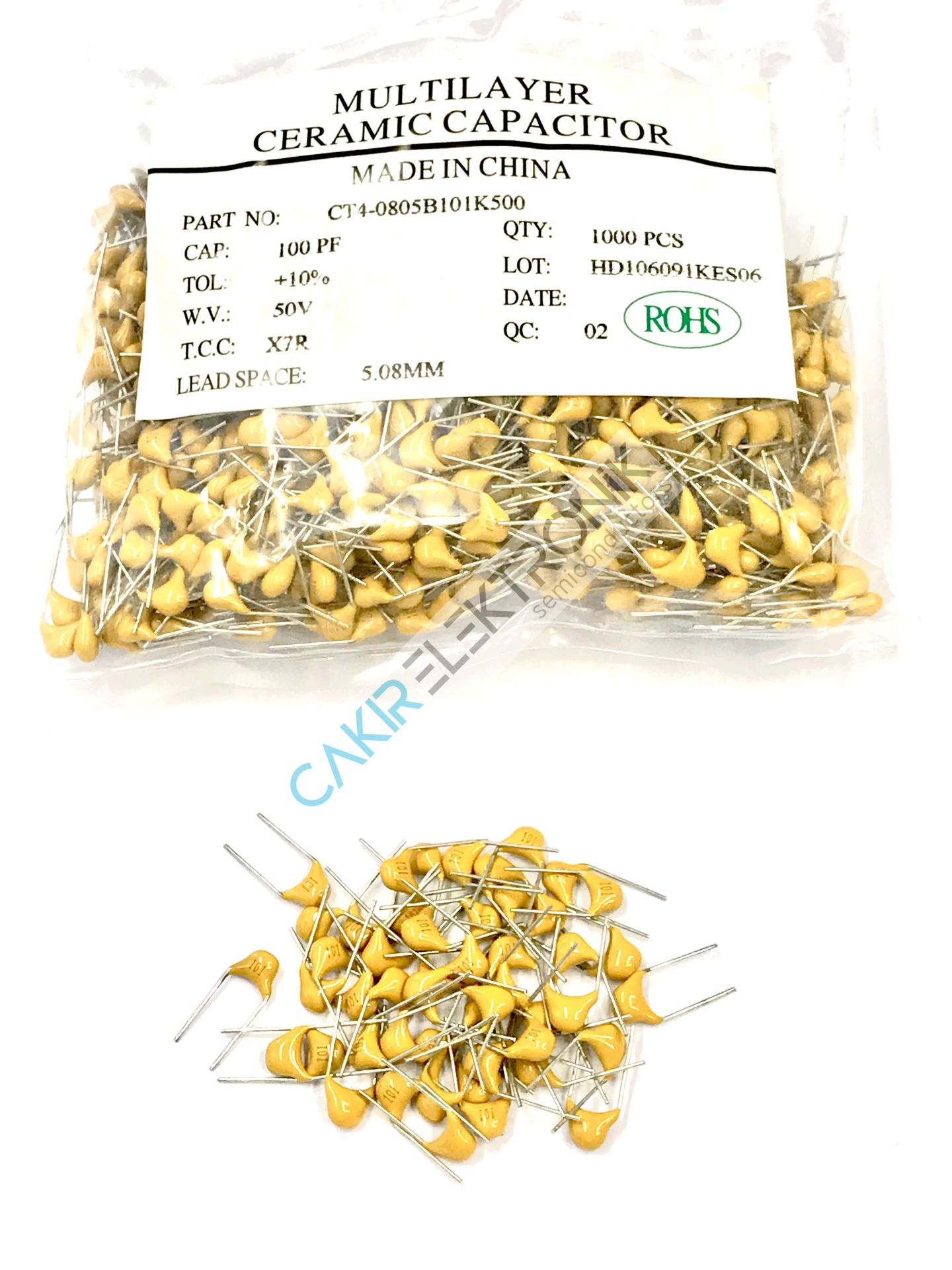 100PF - 101 - 100PF 50V - CERAMIC CAPACITOR - 100PF - MULTI -  50V. SERAMİK KAPASİTÖR 10 ADETTİR
