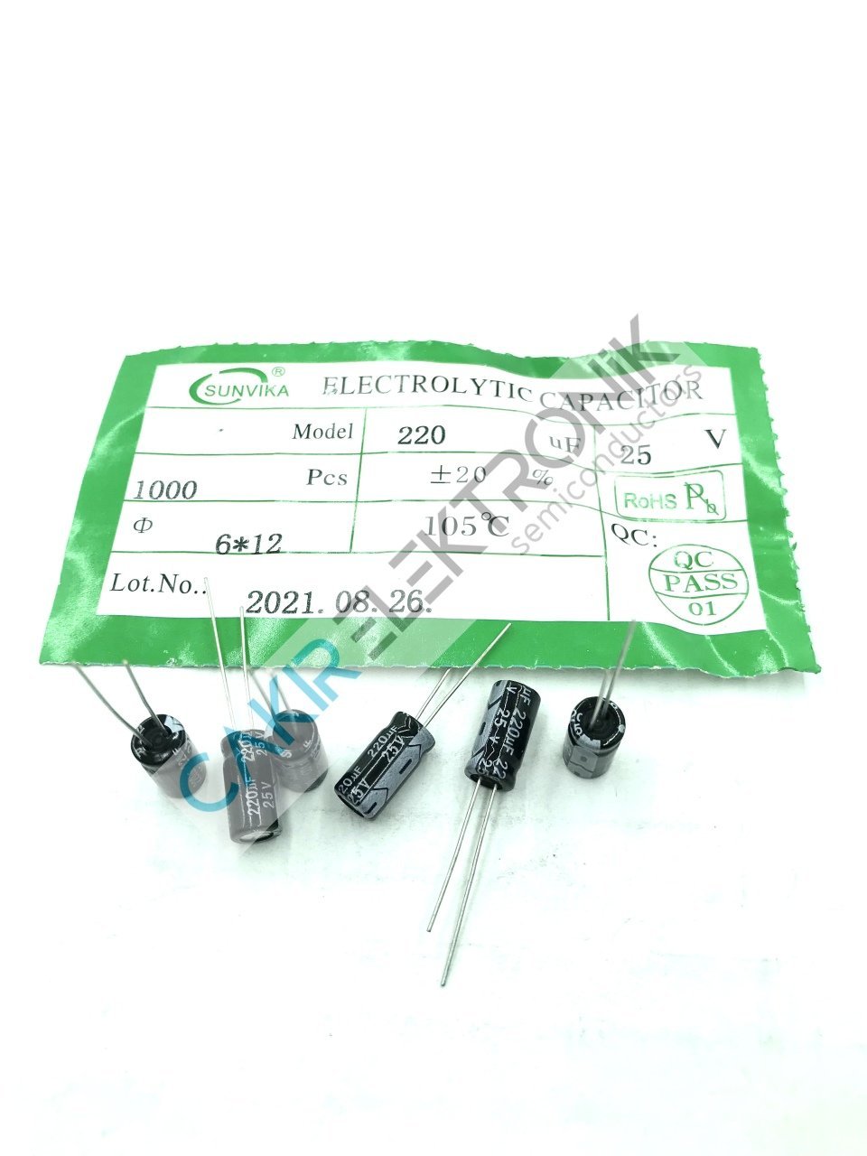 220MF - 220UF - 25V 6X12MM KONDANSATÖR 10 ADETTİR