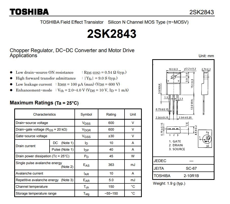 2sk2850 характеристики схема подключения