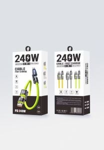 PD 240W 4in1 - 240W 4'ü 1 arada Hızlı Şarj Veri Kablosu 1 Metre Type C (USB)'den Type C (Lightning) Hızlı Kablo Siyah