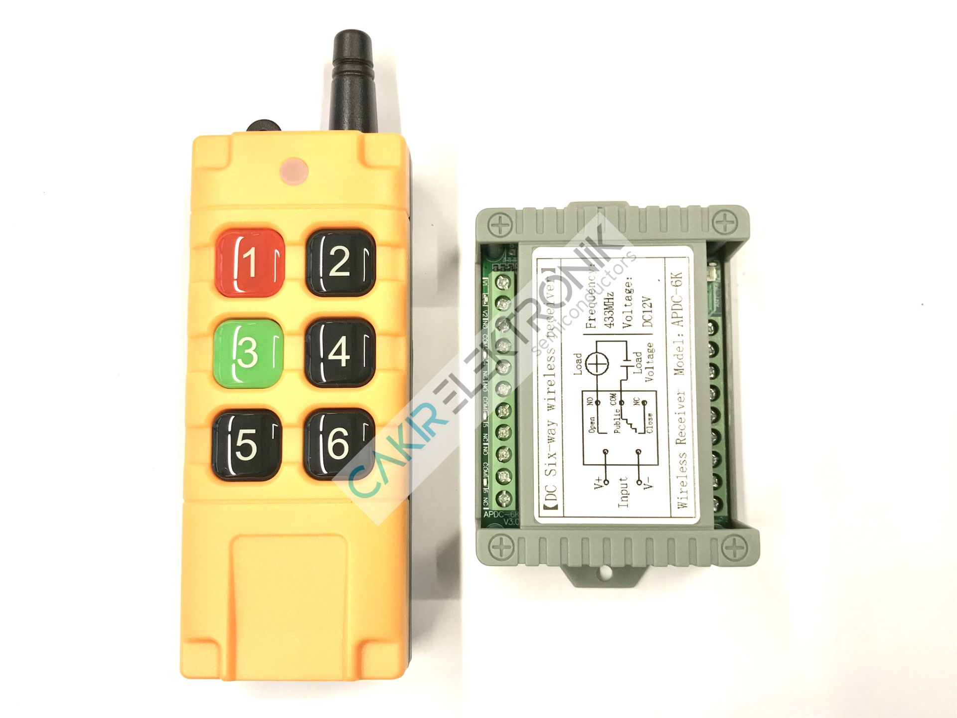 6 KANAL VİNÇ KUMANDASI ( SET ) ALICI VERİC IP65 , 433,92MHZ , 6 TUŞLU KABLOSUZ VİNÇ KUMANDASI , CRANE REMOTE CONTROL