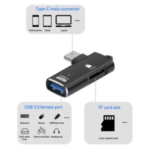 OTG TYPE-C 3.0 USB KART OKUYUCU - TYPE-C UÇLU PC BİLGİSAYAR VE NOTEBOOK UYUMLU MİKRO SD KART OKUYUCU