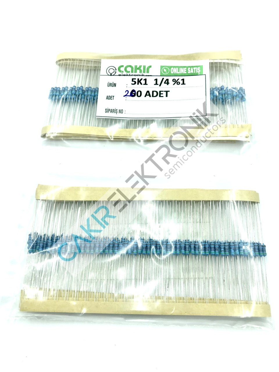 5.1K -  5,1KR - 5.1KR - 5K1 -  KOHM -  1/4 DİRENÇ %1 METAL FİLM  ,  CF1/4 5,1KRΩ; 0.25W; ±1%; Ø2.3x6mm; Leads: axial