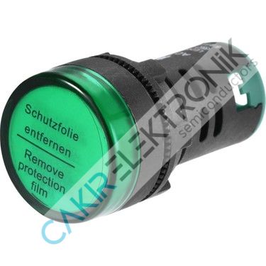 PANO TİPİ 22MM SİNYAL LAMBASI  220VAC ÇAP22MM YEŞİL , PANO TİP AYDINLATMA  , PANO LED AYDINLATMA