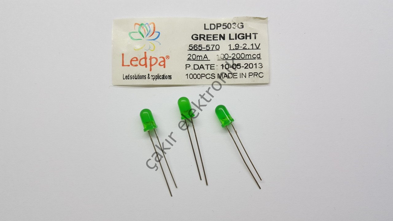 5MM YEŞİL LED 20MA - 565-570 NM - 1,9 - 2,1V - 100 - 200 MCD