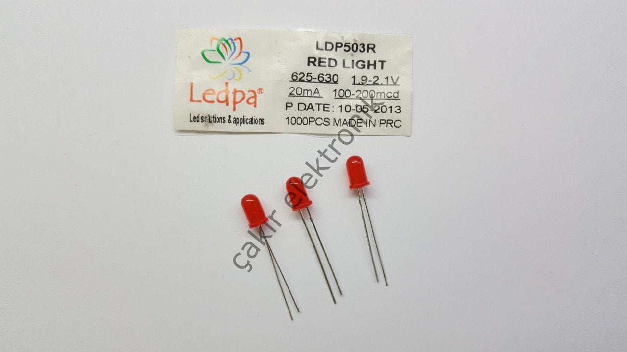 5MM KIRMIZI LED 20MA - 625 - 630NM  - 1,9V-2,1V - 100-200MCD 50 ADETTİR