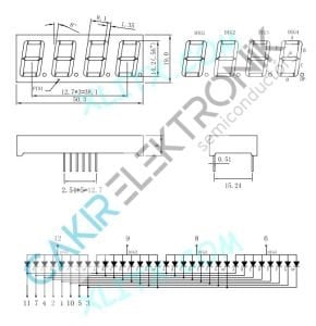 HSN-5641 , 5641BS - 14MM 4 LÜ ANOT  DİSPLAY , ANOT KIRMIZI (RED )0.56-inch Red 4-Digit CA LED 7-Segment Display