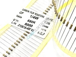 680K - 680 KOHM  1/4 DİRENÇ - CF1/4 680KΩ; 0.25W; ±5%; Ø2.3x6mm; Leads: axial