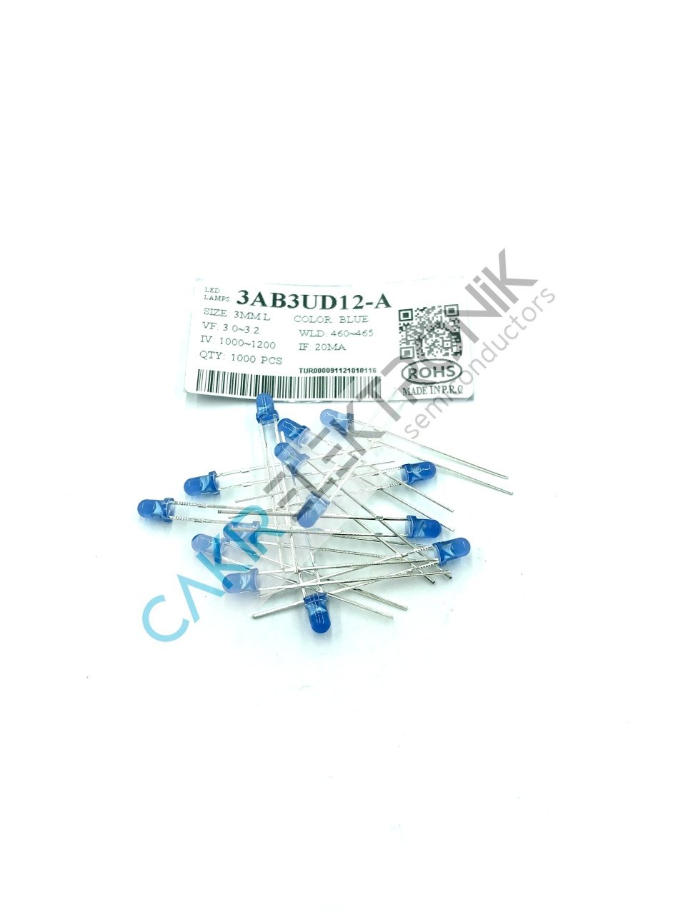 3AB3UD12-A  -  3MM MAVİ  LED - BLUE  LED 100 ADETTİR
