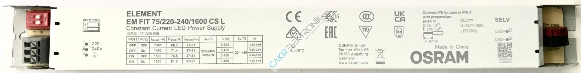 OSRAM ELEMENT  EM FIT 75/220-240/1600 CS L - OSRAM LED DRIVER ELEMENT  EMFIT 75/220-240/1600 CSL