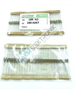 18R - 18 OHM  - 1/4 DİRENÇ - CF1/4 18Ω; 0.25W; ±5%; Ø2.3x6mm; Leads: axial 100 ADETTİR