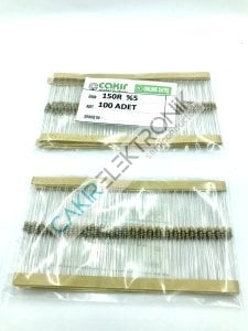150R - 150 OHM - 1/4 DİRENÇ - CF1/4 150Ω; 0.25W; ±5%; Ø2.3x6mm; Leads: axial 100 ADETTİR