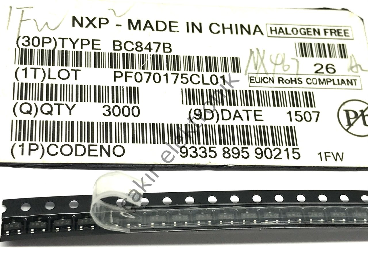 BC847B -SOT23 - 1FW - 1FS - 1F - NPN 100MA. 45V. 25 ADETTİR