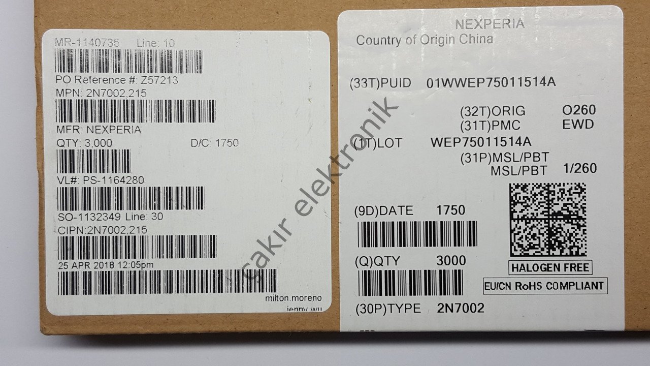 2N7002A ,300MA. 60V N KANAL MOSFET SOT23 -702-WB-MN1-WA-72S-12W