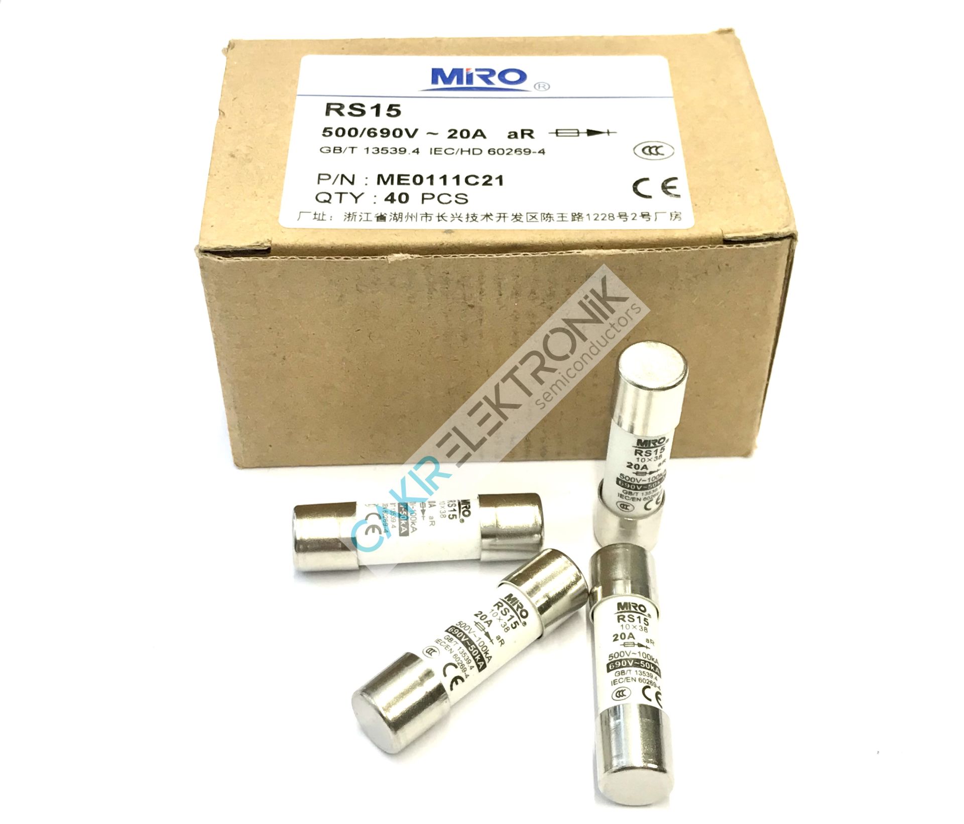 RS15 690V 20A , MIRO FUSE , MİRO SİGORTA  10x38 aR HIZLI SİLİNDİRİK PORSELEN SİGORTA , KARTUŞ SİGORTA , RS15 10X38 F20A
