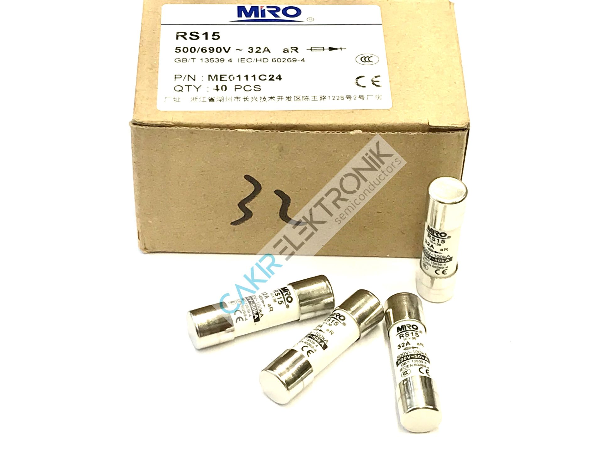 RS15 690V 32A , MIRO FUSE , MİRO SİGORTA  10x38 aR HIZLI SİLİNDİRİK PORSELEN SİGORTA , KARTUŞ SİGORTA , RS15 10X38 F32A