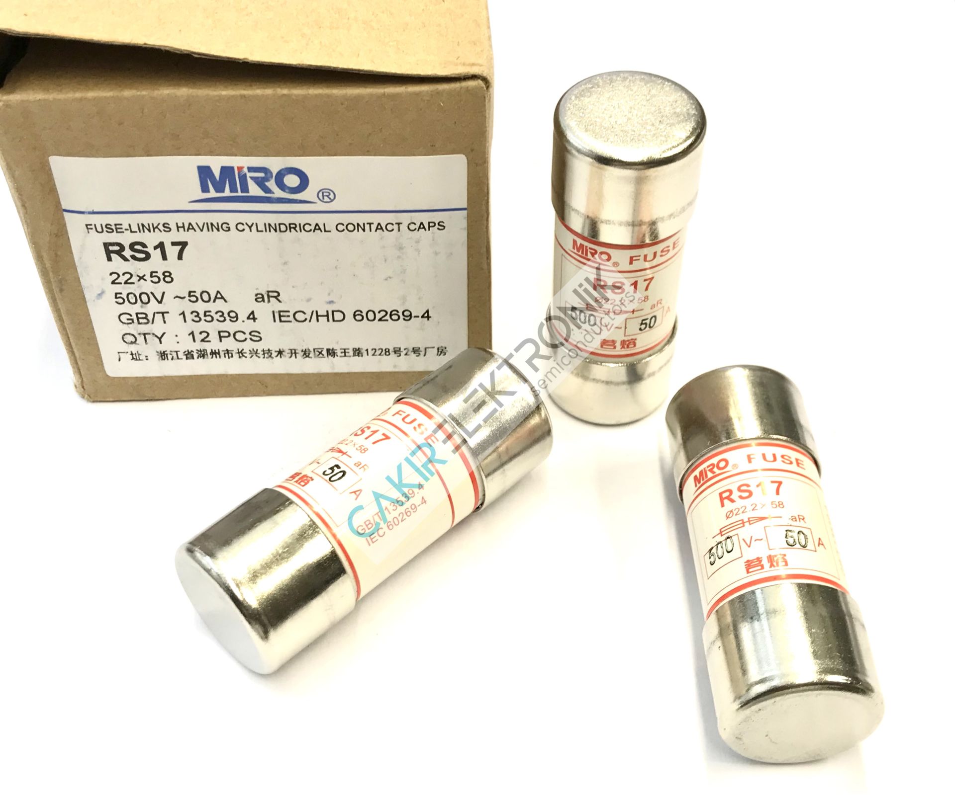 RS17 500V~ 50A, MIRO FUSE , MİRO SİGORTA  22x58 aR HIZLI SİLİNDİRİK PORSELEN SİGORTA , KARTUŞ SİGORTA , RS17 22X38 F50A