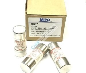 RS17 690V~ 63A , MIRO FUSE , MİRO SİGORTA  22x58 aR HIZLI SİLİNDİRİK PORSELEN SİGORTA , KARTUŞ SİGORTA , RS17 22X38 F63A