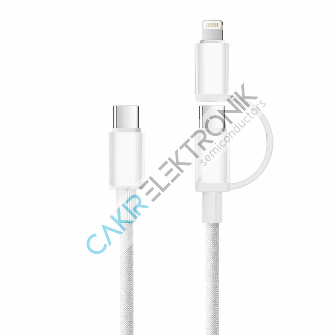 60W 2'si 1 arada Hızlı Şarj Veri Kablosu 1 Metre Type C'den Type C (Lightning) Hızlı Kablo Beyaz