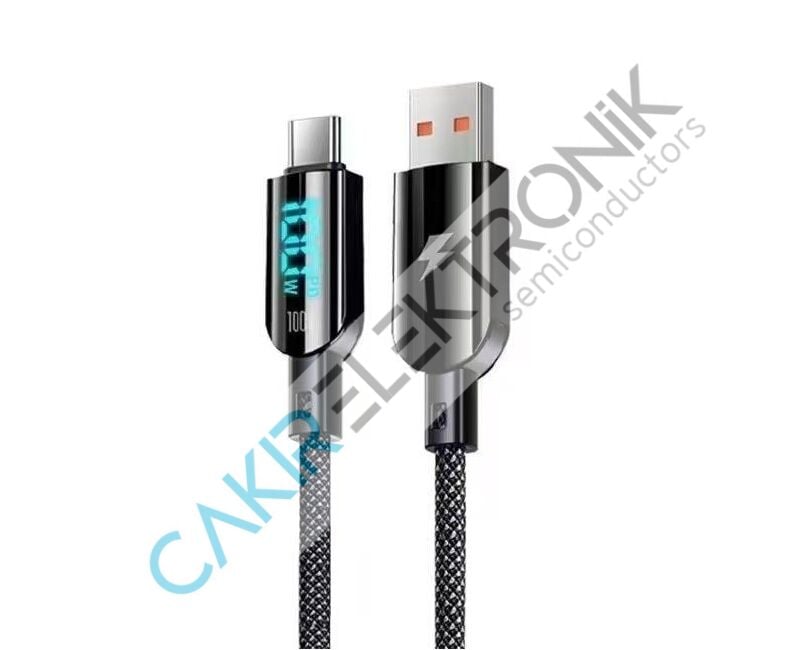100W Hızlı Şarj Veri Kablosu 1 Metre Usb'den Led göstergeli Type C Hızlı Kablo Siyah