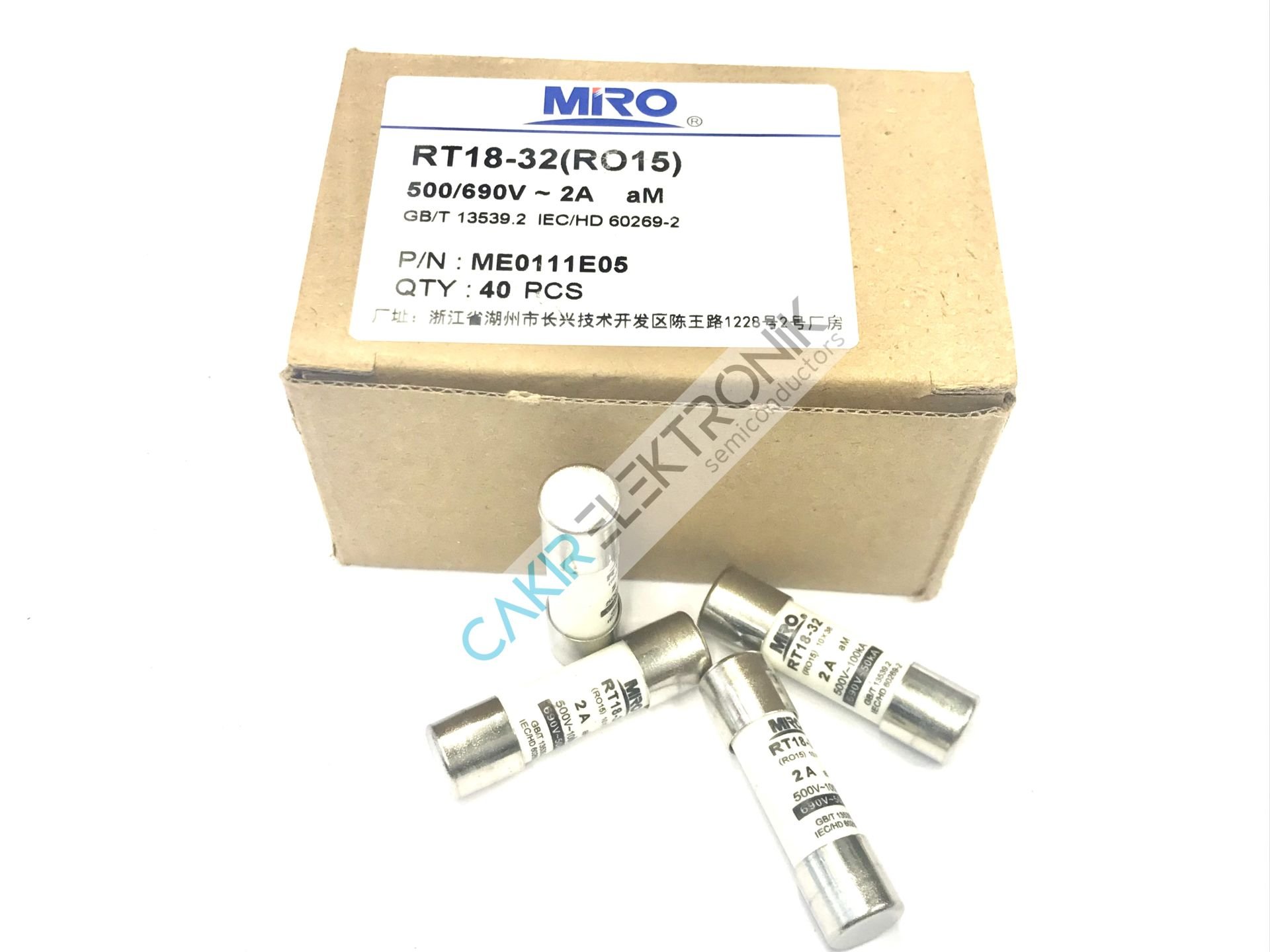 RT18-32 10X38 T2A MIRO FUSE , MİRO SİGORTA 10x38 RO15 500V 2A aM , KARTUŞ SİGORTA , GECİKMELİ SİGORTA