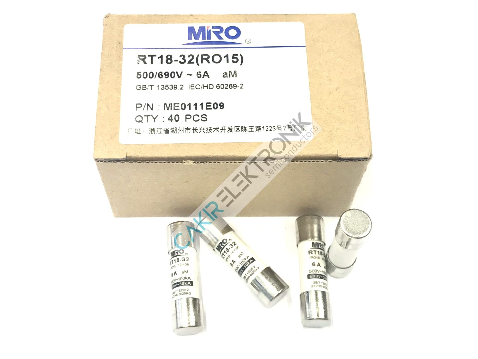 RT18-32 10X38 T6A MIRO FUSE , MİRO SİGORTA 10x38 RO15 500V 6A aM , KARTUŞ SİGORTA , GECİKMELİ SİGORTA