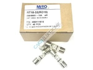 RT18-32 10X38 T10A MIRO FUSE , MİRO SİGORTA 10x38 RO15 500V 10A aM , KARTUŞ SİGORTA , GECİKMELİ SİGORTA