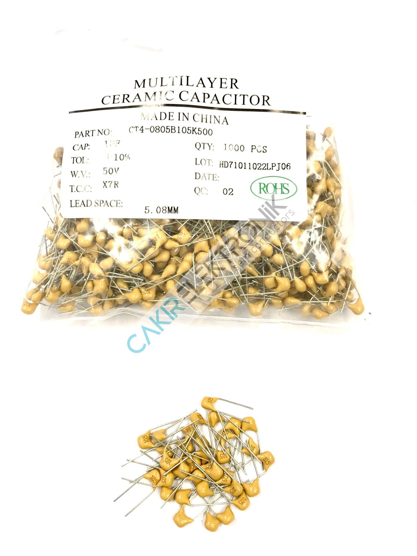 1MF - 105 - 1UF 50V - CERAMIC CAPACITOR - 1MF - MULTI -  50V. SERAMİK KAPASİTÖR 10 ADETTİR
