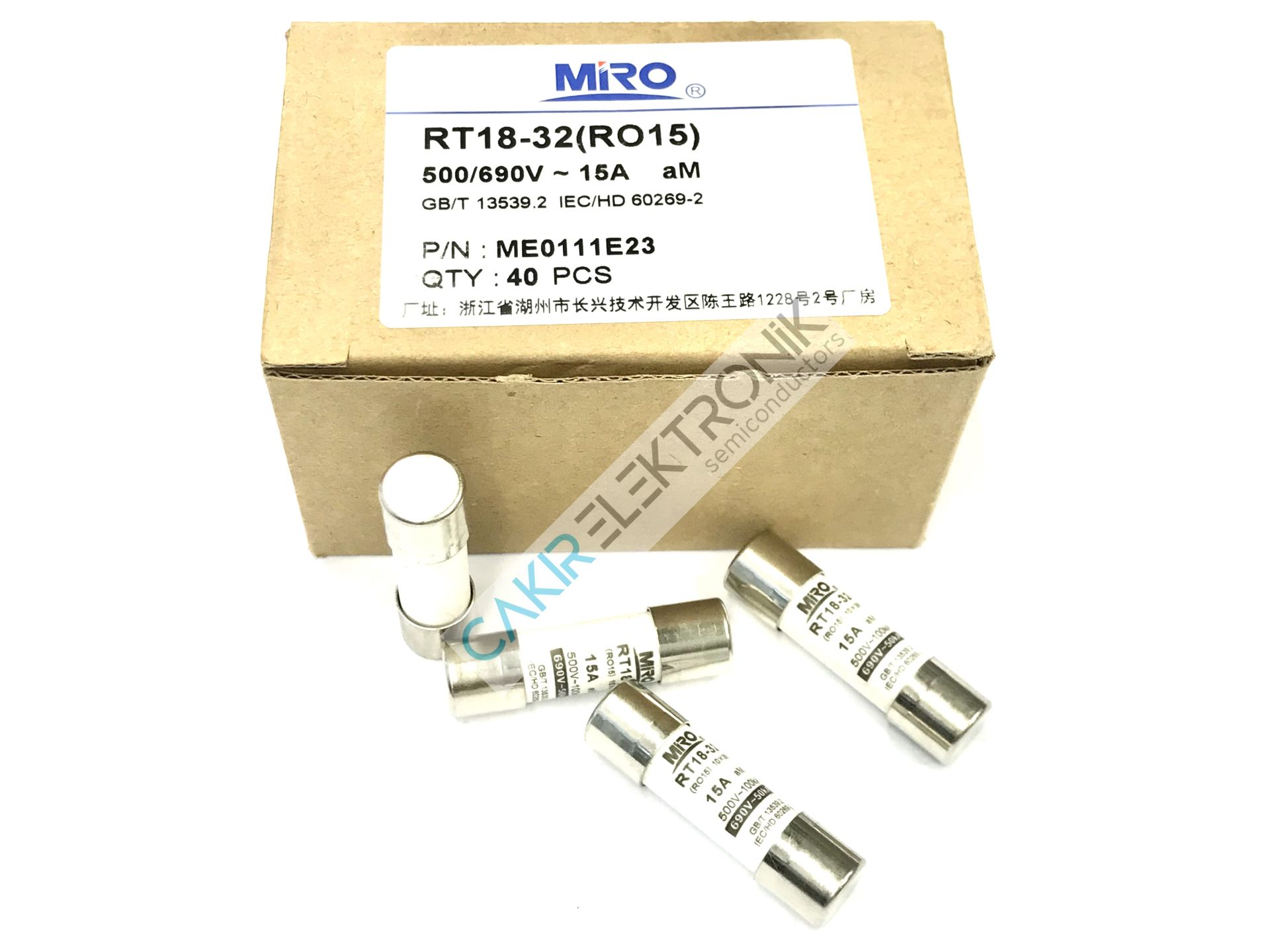 RT18-32 10X38 T15A MIRO FUSE , MİRO SİGORTA 10x38 RO15 500V 15A aM , KARTUŞ SİGORTA , GECİKMELİ SİGORTA