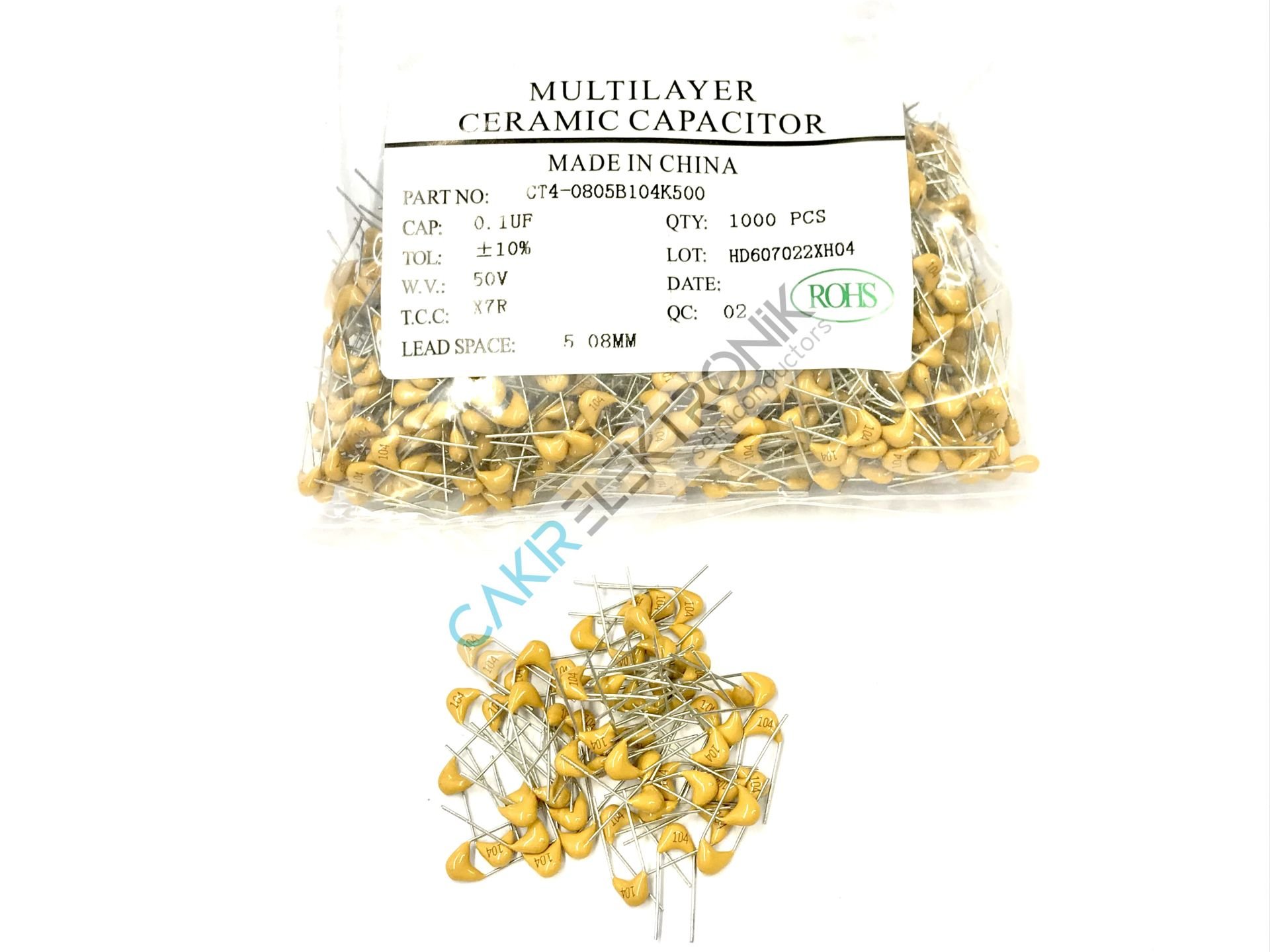 100NF - 104 - 0.1UF 50V - CERAMIC CAPACITOR - 100NF - MULTI -  50V. SERAMİK KAPASİTÖR